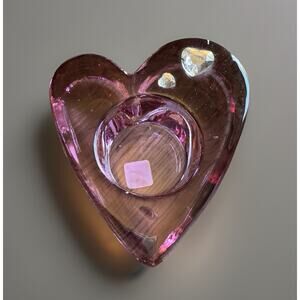 Retired PartyLite Purple Passion Heavy Glass Candle Holders Heart Shape Jeweled
